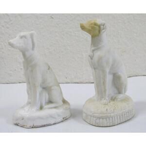 Pair of 19th Century White Whippet or Greyhound Bisque Dog Figurines